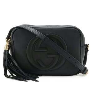 GUCCI Soho Small Disco Tassel Shoulder Bag Pouch Leather Black 308364